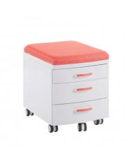 TK304WG+TA3001CR 	3-Drawer Cabinet w/ Coral red Cushion 